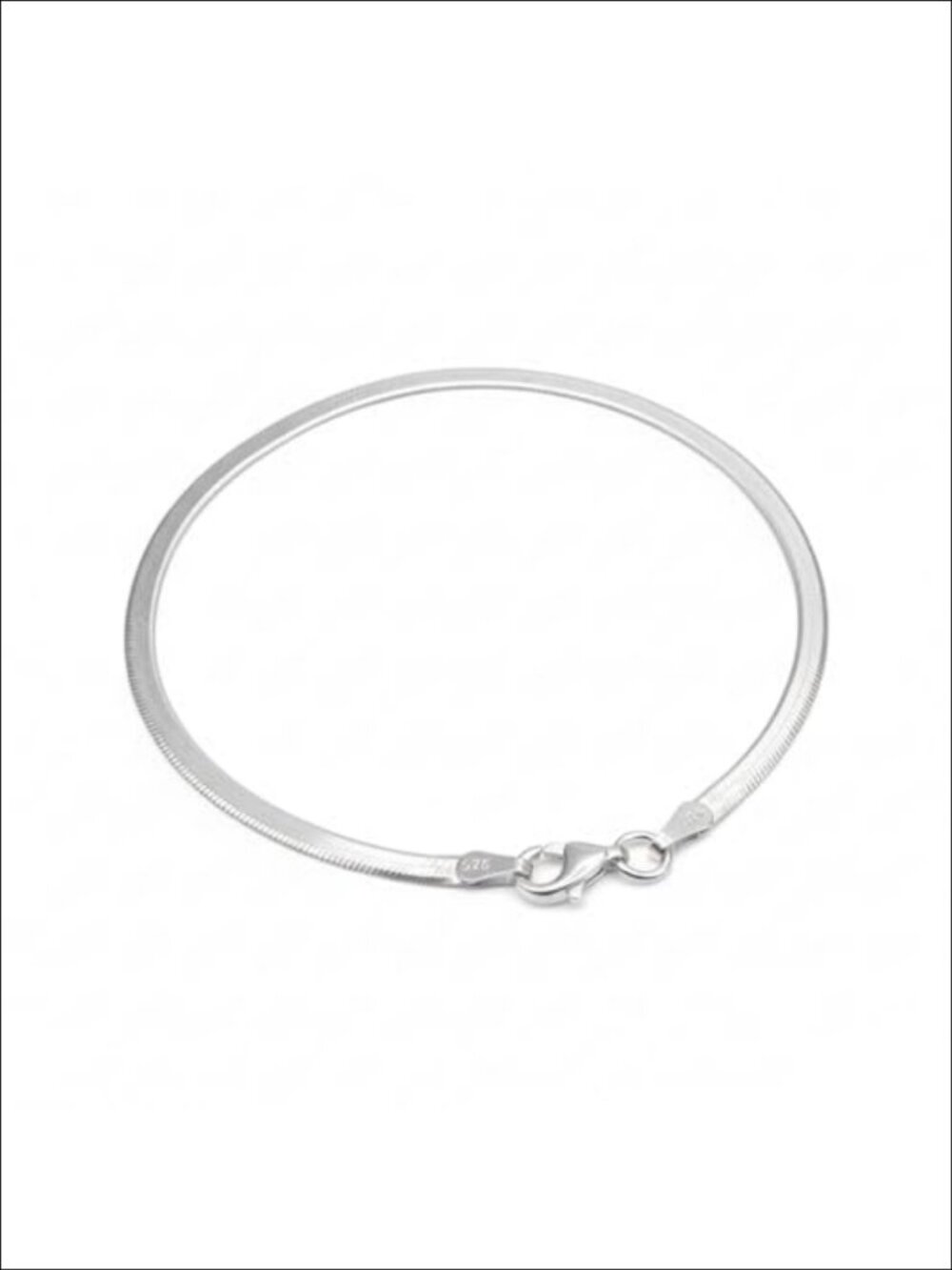 925 Sterling Silver Herringbone Bracelet Women 3mm Flat Snake Chain